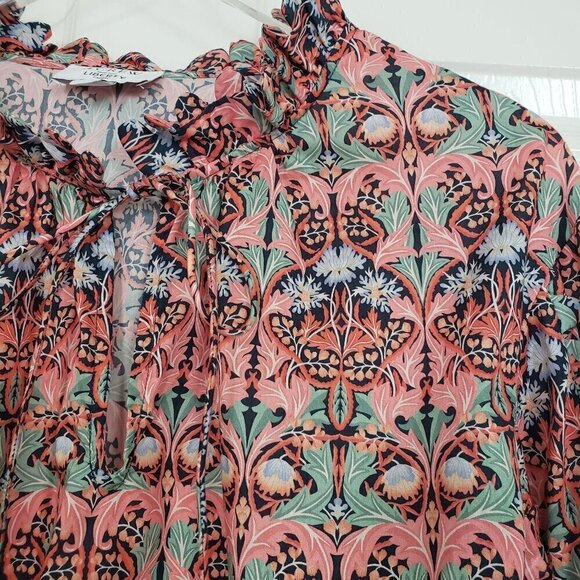 J Crew Liberty Shirt May Nouveau Print Scalloped Tie-neck Top Womens Sz Small - Picture 2 of 10